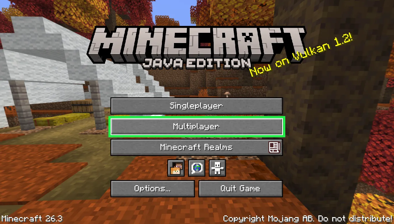 Minecraft main menu: the "Multiplayer" button