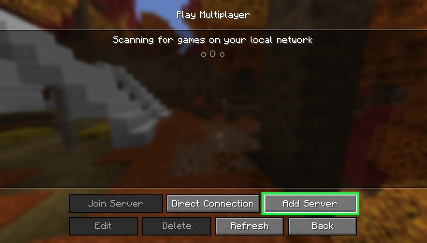 Play Multiplayer screen: the "Add Server" button